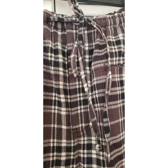 NEW FREE PEOPLE HUDSON CANYON CHARCOAL COMBO SLOUCHY PLAID COTTON PANTS MEDIUM - Picture 7 of 12